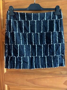 Women’s Dark Blue Denim Mini Skirt - Frayed Stripe Detail